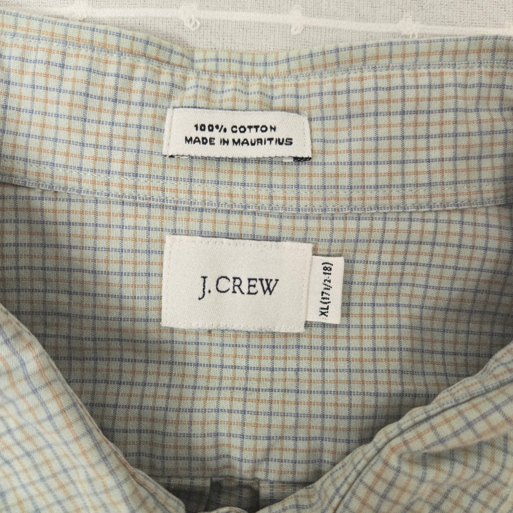 J.Crew Mens XL Long Sleeve Button Down Shirt Green‎ Blue Micro Check Cotton - Picture 5 of 9